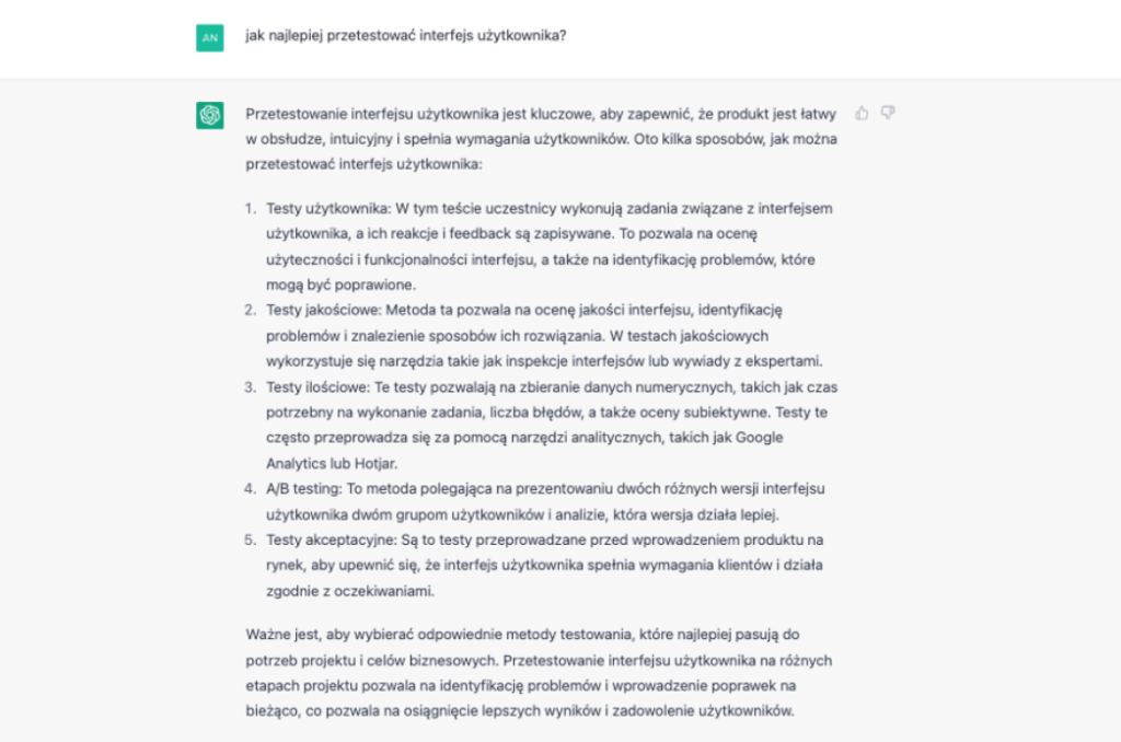 Przetestowanie interfejsu